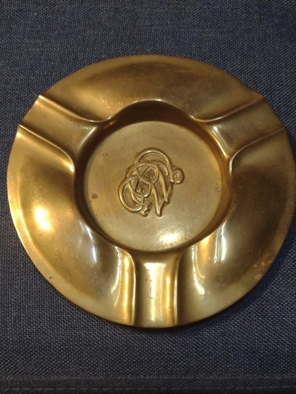 Brass Decorative Ashtray with Monogram Accent - Gold Finish